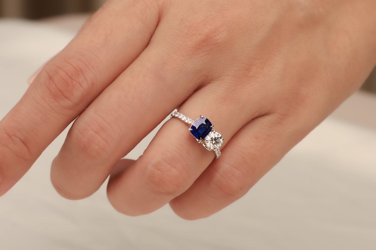 Toi Et Moi Sapphire and Diamond Engagement Ring